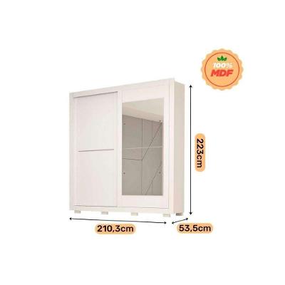 Guarda Roupa Casal Nicole 2 Portas de Correr 3 Gavetas Nature-Off White MDF ACP Móveis