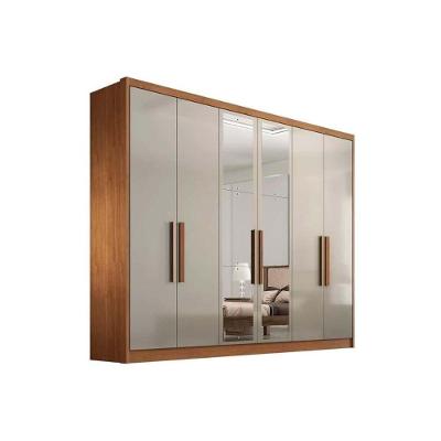 Guarda Roupa Casal Rizon 6 Portas Abrir 4 Gavetas Cumaru-Fendi MDF com Espelho