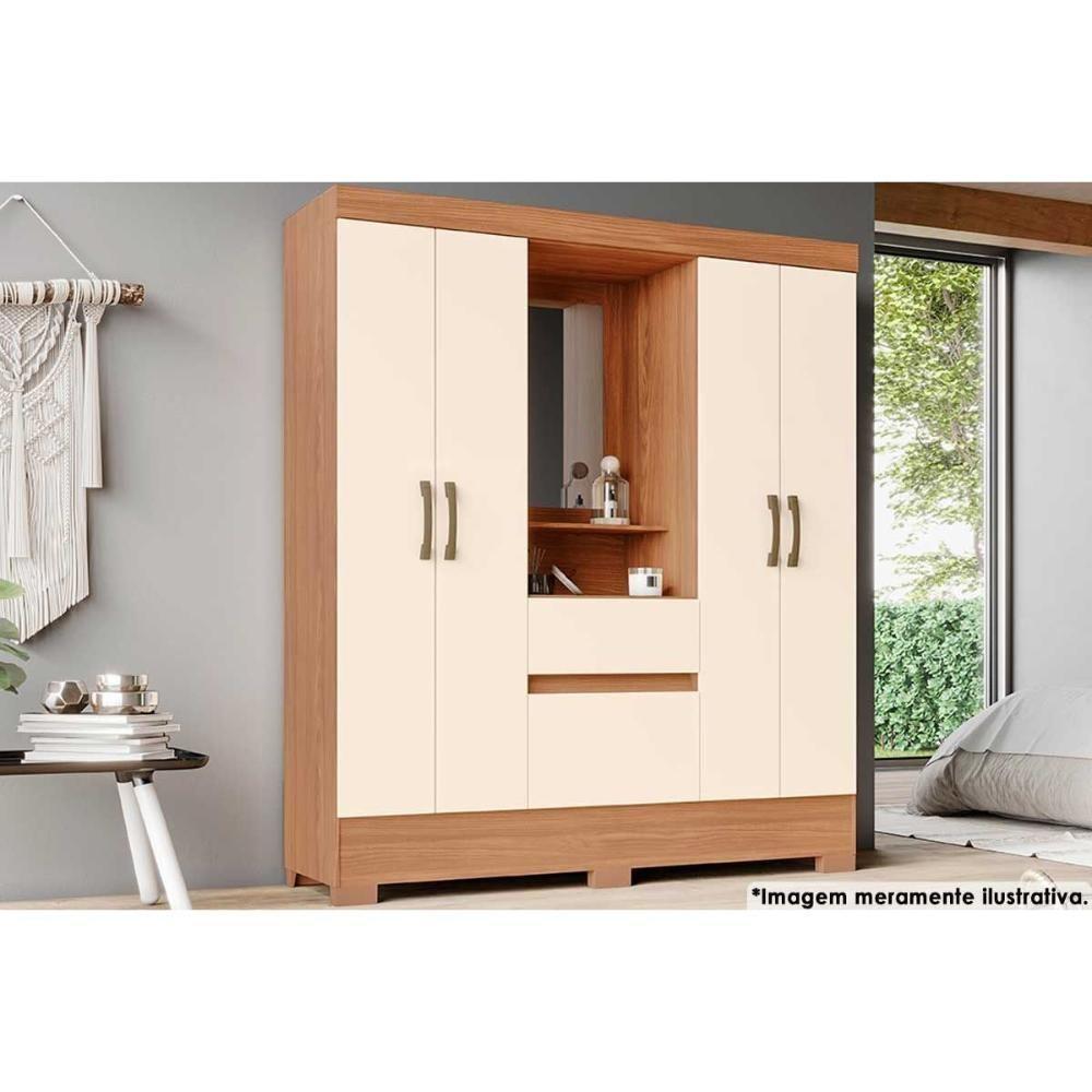 Guarda Roupa Casal 6 Portas E 2 Gavetas C- Pés Briz Bs07 Nature-off White - Henn - 1