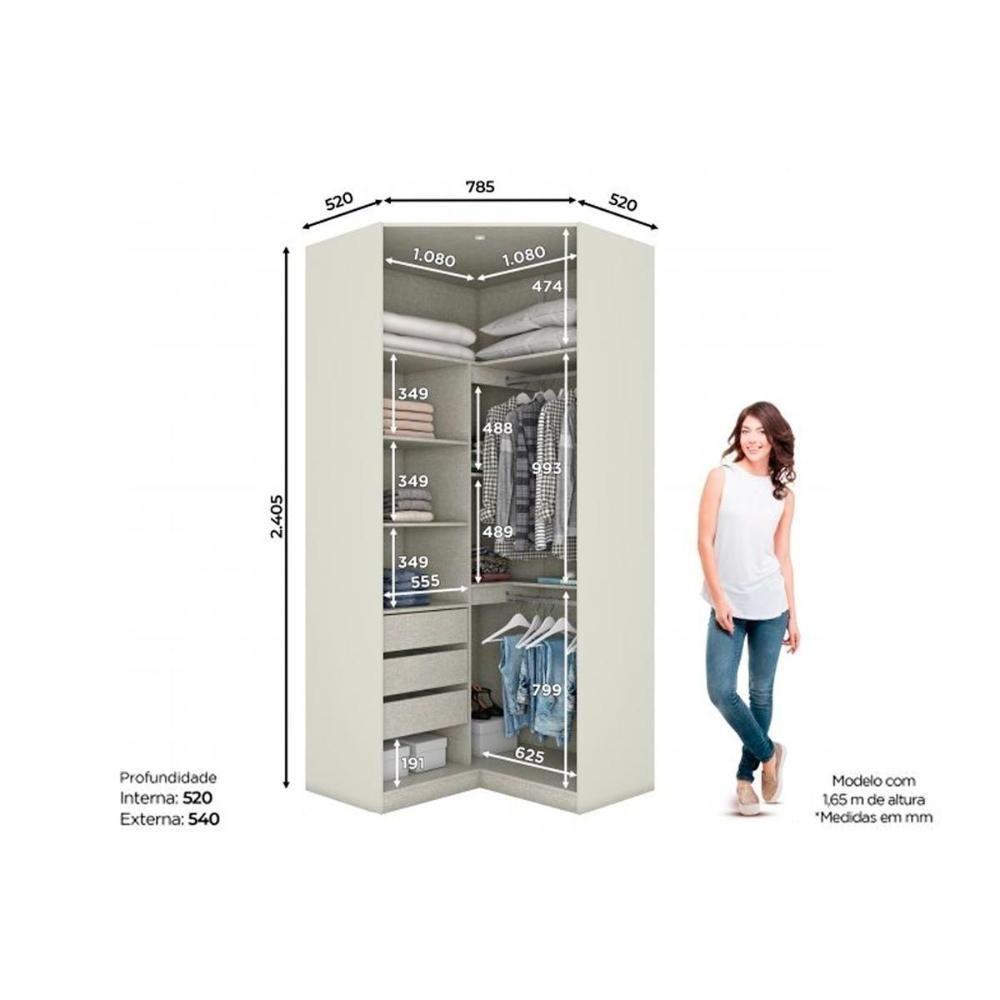 Guarda Roupa Closet Casal De Canto Oblíquo Seletto Mc06 C- 2 Portas C- Espelho E 3 Gavetas Areia - Henn - 3