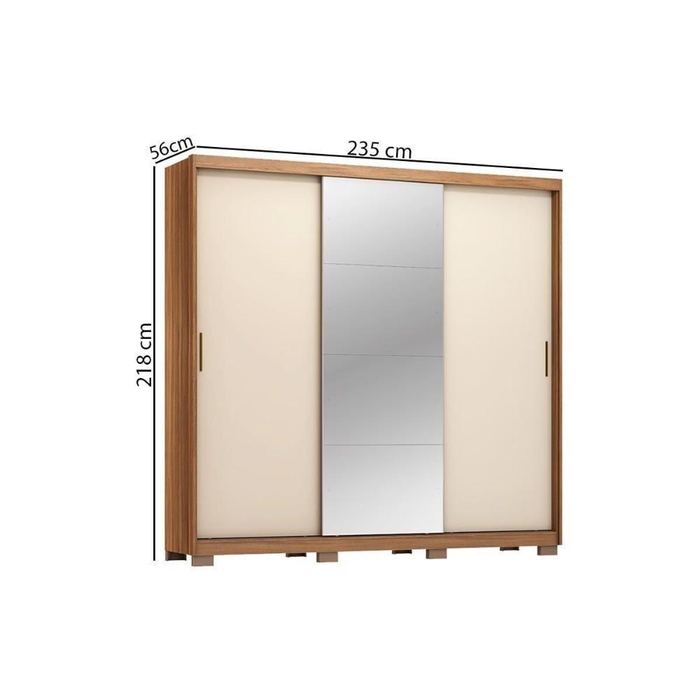 Guarda Roupa 3 Portas De Correr (1 C- Espelho) E 2 Gavetas C- Pés Dalila Flex Amêndola-amêndola Ou Off White - Demóbile - 3