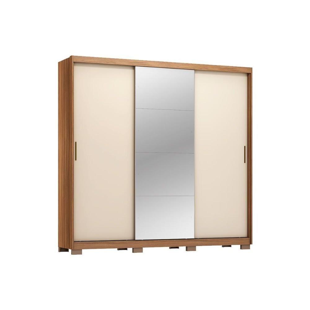 Guarda Roupa 3 Portas De Correr (1 C- Espelho) E 2 Gavetas C- Pés Dalila Flex Amêndola-amêndola Ou Off White - Demóbile - 8