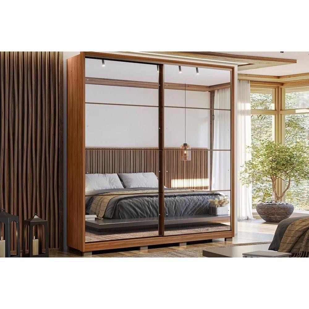 Guarda Roupa 2 Portas De Correr 3 Gavetas C- Espelho E Pés Belga Amêndola Touch - Demóbile - 1