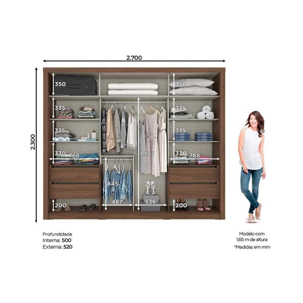 Guarda Roupas 2 Portas De Correr E 4 Gavetas Palace Castanho - Henn - 2