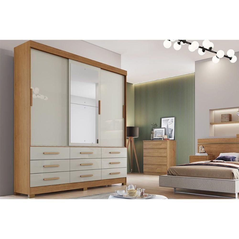 Guarda Roupa 3 Portas (1 C- Espelho) E 9 Gavetas Buriti-jequitibá Cumaru-fendi - Novo Horizonte - 1