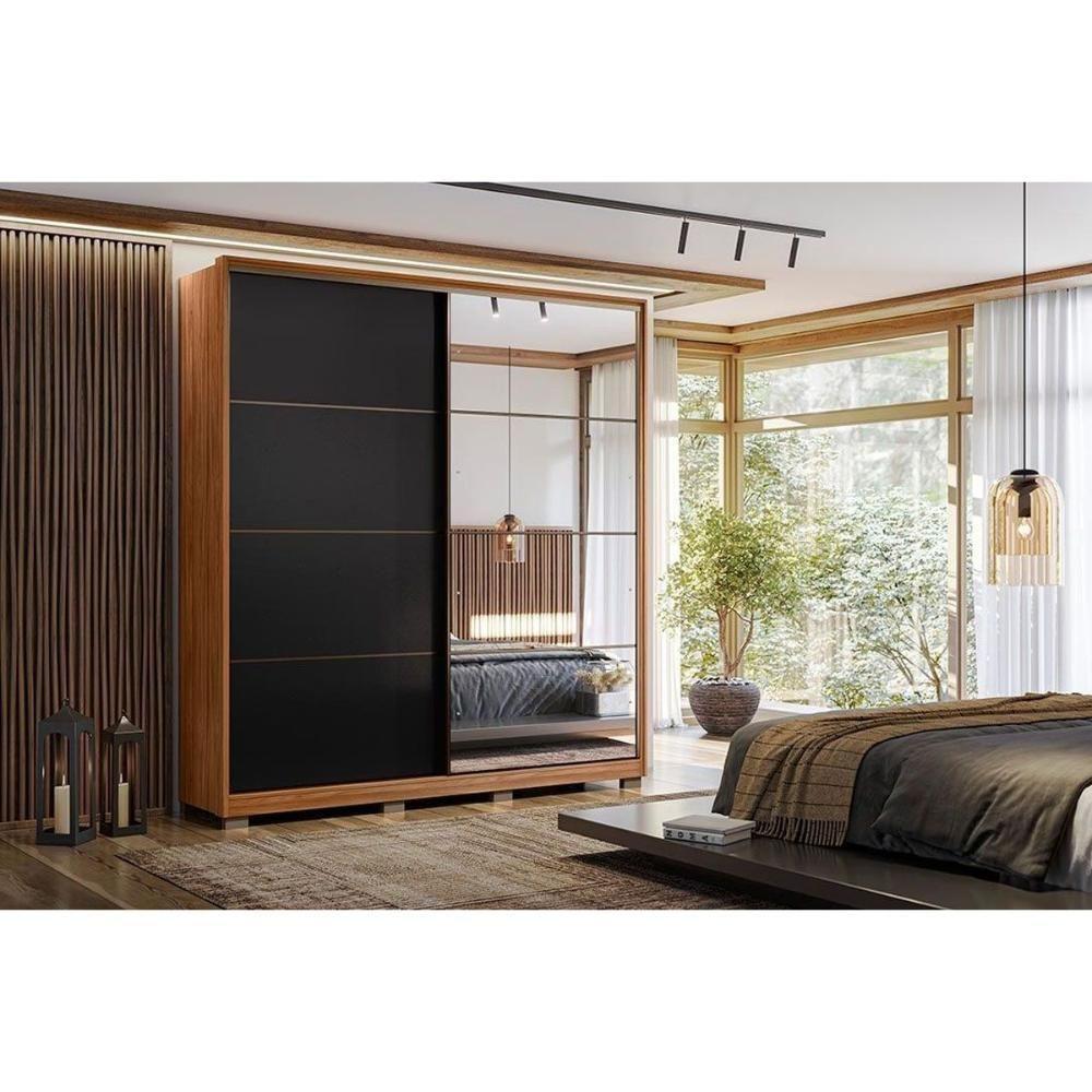 Guarda Roupa 2 Portas De Correr 3 Gavetas C- Espelho E Pés Belga Flex Amêndola-amêndola Ou Grafito - Demóbile - 1