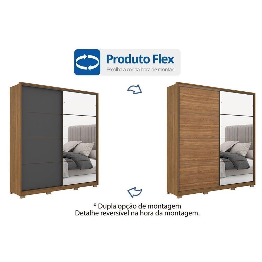 Guarda Roupa 2 Portas De Correr 3 Gavetas C- Espelho E Pés Belga Flex Amêndola-amêndola Ou Grafito - Demóbile - 2