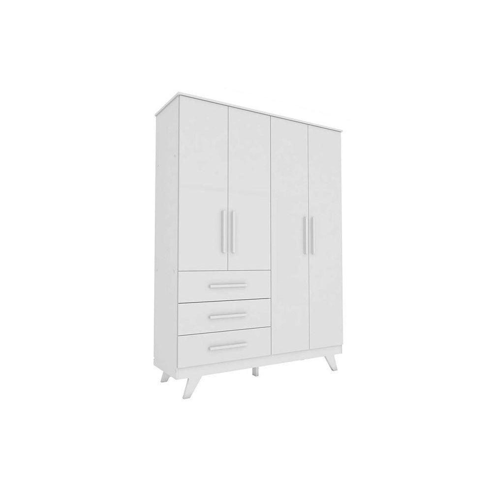 Guarda Roupa 4 Portas Retrô C- E 3 Gavetas Branco - Peroba - 1