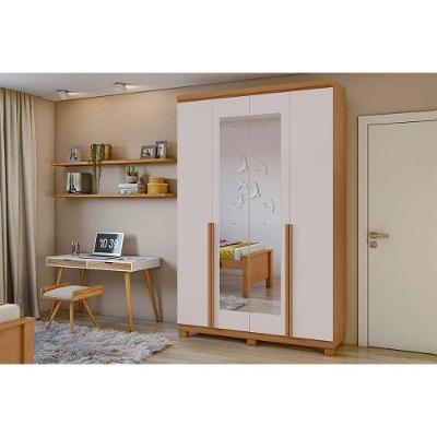 Guarda Roupa Casal Alonzo 4 Portas de Abrir 2 Gavetas Amendoa-Off White Lopas