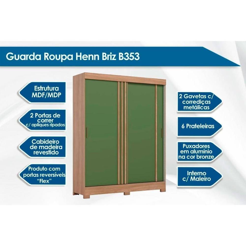 Guarda Roupas 2 Portas De Correr (1 C- Espelho) E 2 Gavetas C- Pés Briz B353 Nature-off White - Henn - 2