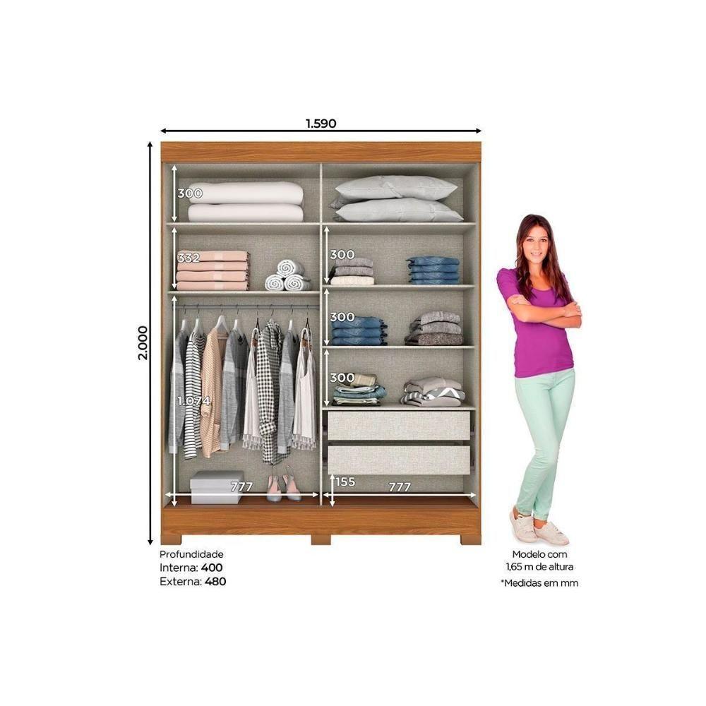 Guarda Roupas 2 Portas De Correr (1 C- Espelho) E 2 Gavetas C- Pés Briz B353 Nature-off White - Henn - 4