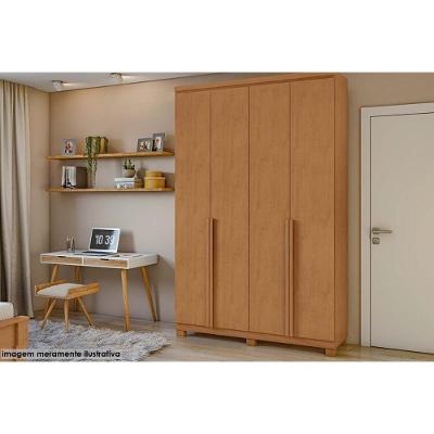 Guarda Roupa Casal Alonzo 4 Portas de Bater 2 Gavetas Amendoa Clean MDF Lopas