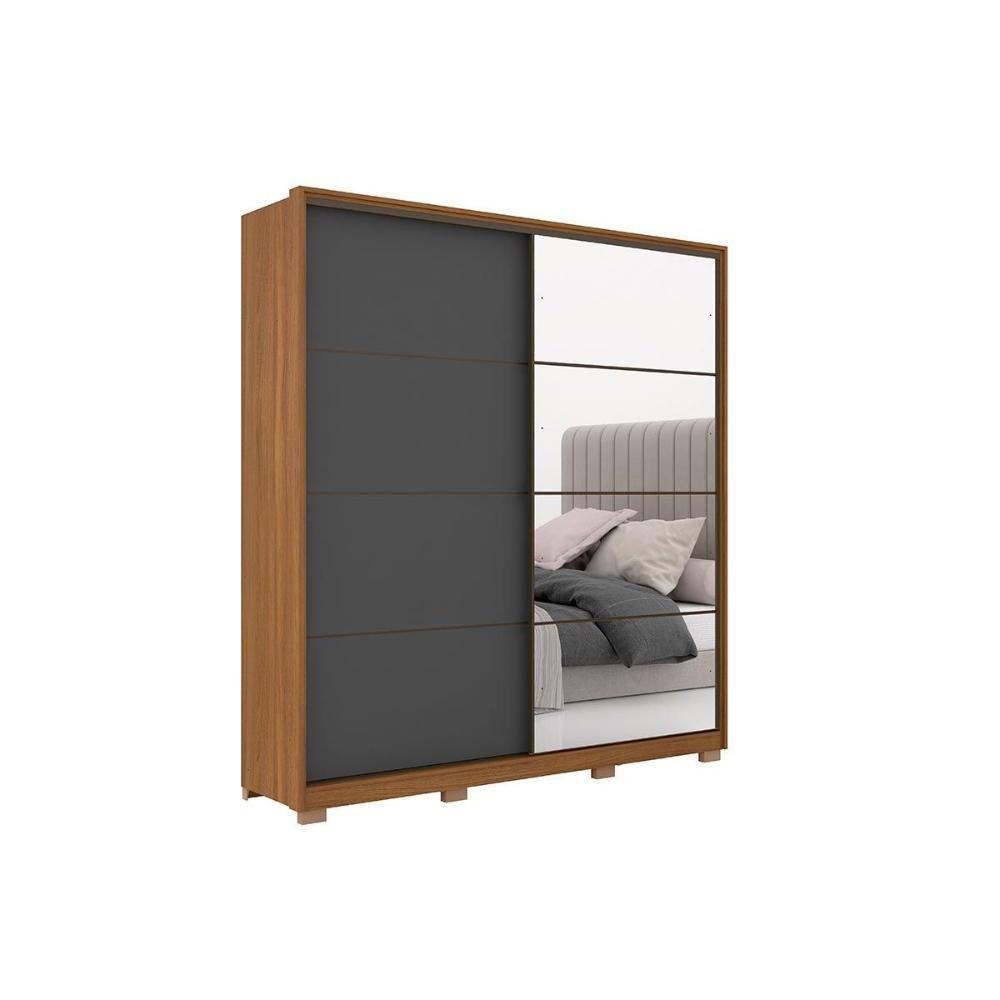 Guarda Roupa 2 Portas De Correr 3 Gavetas C- Espelho E Pés Belga Flex Nogueira-nogueira Ou Preto - Demóbile - 5