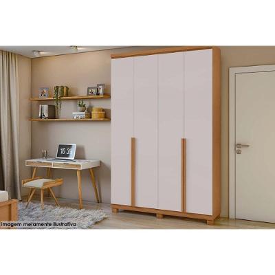 Guarda Roupa Casal Alonzo 4 Portas de Bater 2 Gavetas Amendoa-Off White Lopas