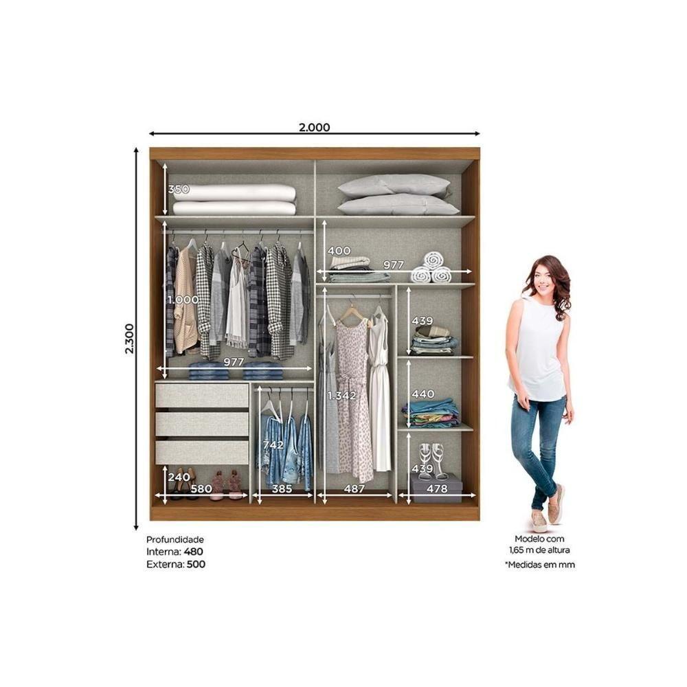 Guarda Roupas 2 Portas De Correr (1 C- Espelho) E 3 Gavetas Verg Nature-off White - Henn - 5