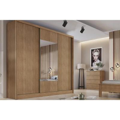 Guarda Roupa Casal Arezzo-Medelim 3 Portas de Correr 4 Gavetas Cumaru MDF Móveis Novo