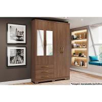 Guarda Roupa Casal 4 Portas (2 C- Espelho) E 3 Gavetas C- Pés Caju Da135 Castanho - Henn - 1