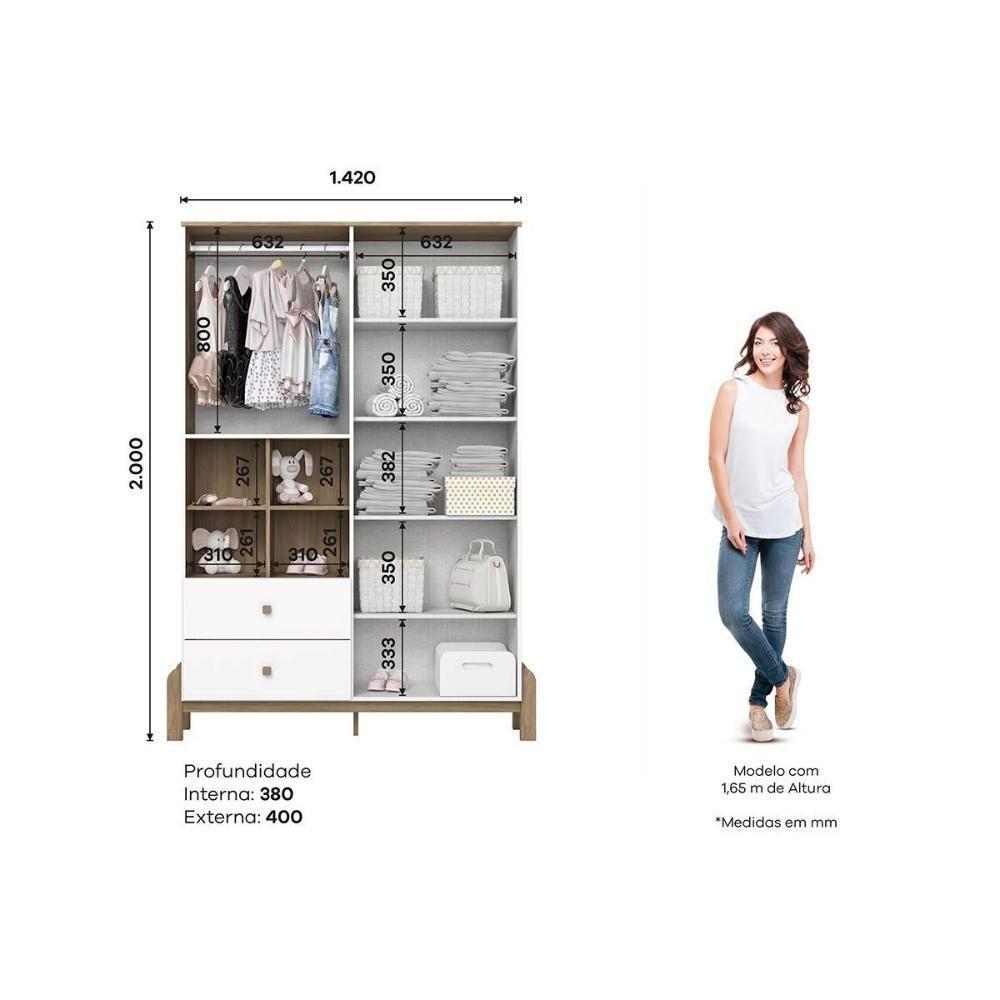 Guarda Roupa 4 Portas Ternura C- E 2 Gavetas Branco-jequitiba - Henn - 2