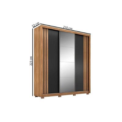 Guarda Roupa Casal Moema Flex 3 Portas de Correr 2 Gavetas Amêndola-Nude, Preto Demóbile