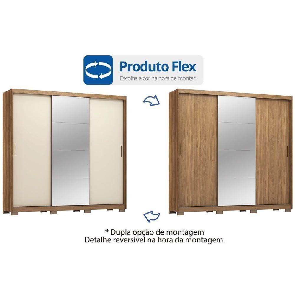 Guarda Roupa 3 Portas De Correr (1 C- Espelho) E 2 Gavetas C- Pés Dalila Flex Amêndola-amêndola Ou Off White - Demóbile - 5
