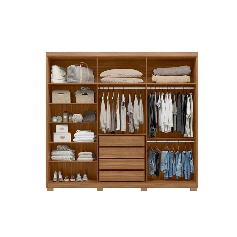 Guarda Roupa 3 Portas De Correr (1 C- Espelho) E 2 Gavetas C- Pés Dalila Flex Amêndola-amêndola Ou Off White - Demóbile - 6