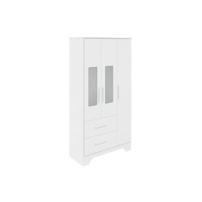 Guarda Roupa Infantil Popy Retrô 3 Portas de Abrir 2 Gavetas Branco Móveis Peroba