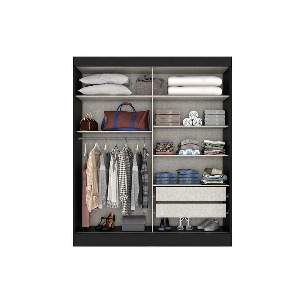 Guarda Roupas 2 Portas De Correr (1 C- Espelho) E 2 Gavetas Briz B66 Castanho-off White - Henn - 3