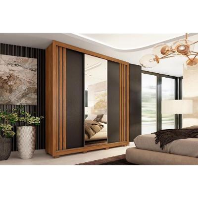 Guarda Roupa Casal Moema Flex 3 Portas de Correr 2 Gavetas Amêndola-Nude, Preto