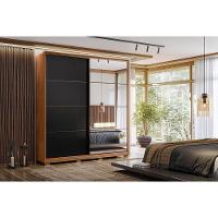 Guarda Roupa 2 Portas De Correr 3 Gavetas C- Espelho E Pés Belga Flex Amêndola-amêndola Ou Grafito - Demóbile - 1