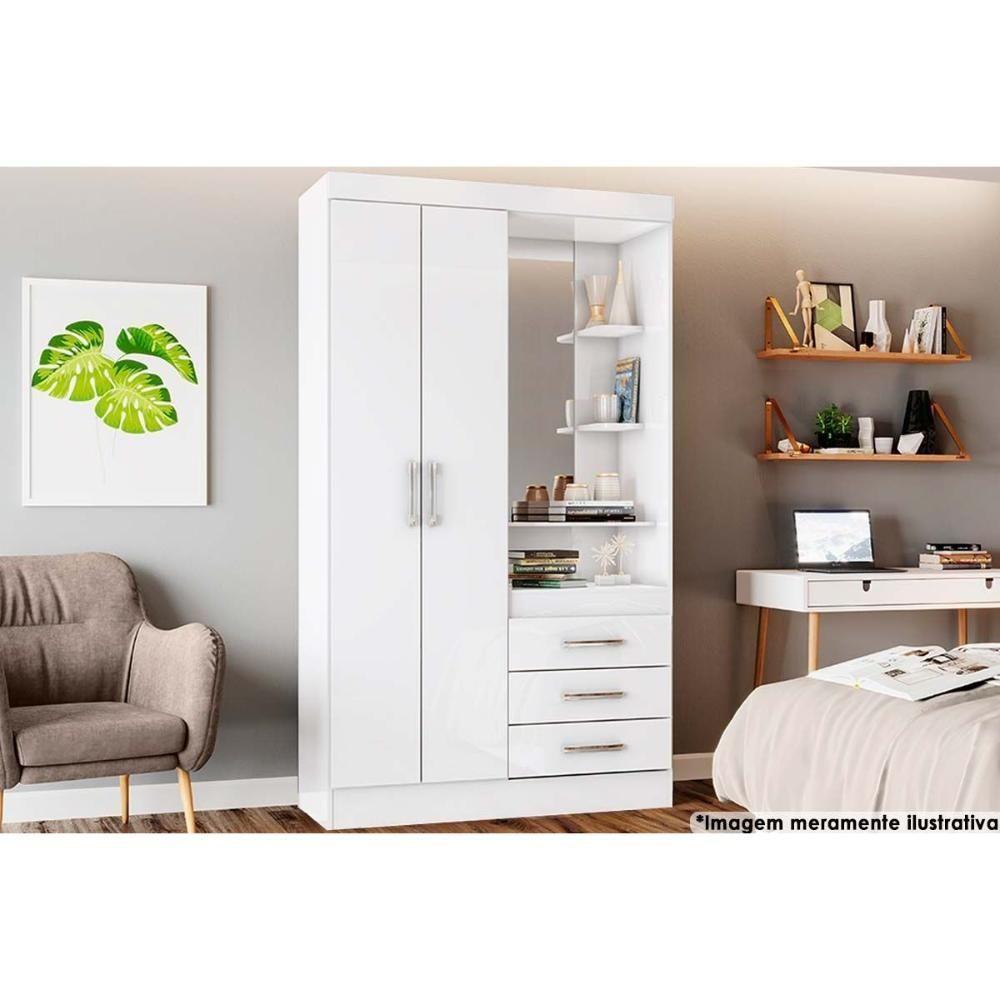 Guarda Roupa Casal 2 Portas E 3 Gavetas C- 1 Espelho Briz B64 Branco - Henn - 1