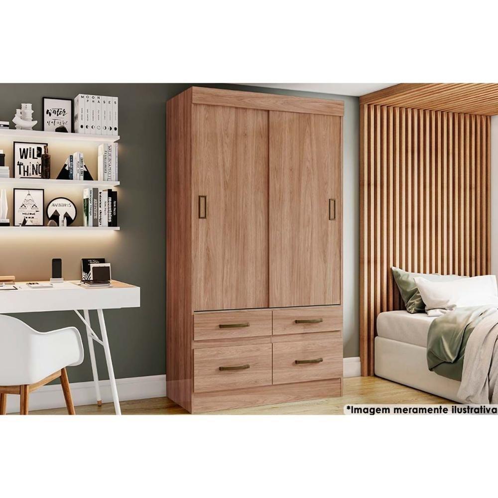 Guarda Roupa Casal 2 Portas De Correr E 4 Gavetas Briz Be25 Flex Jequitiba-jequitiba Ou Off White - Henn - 1