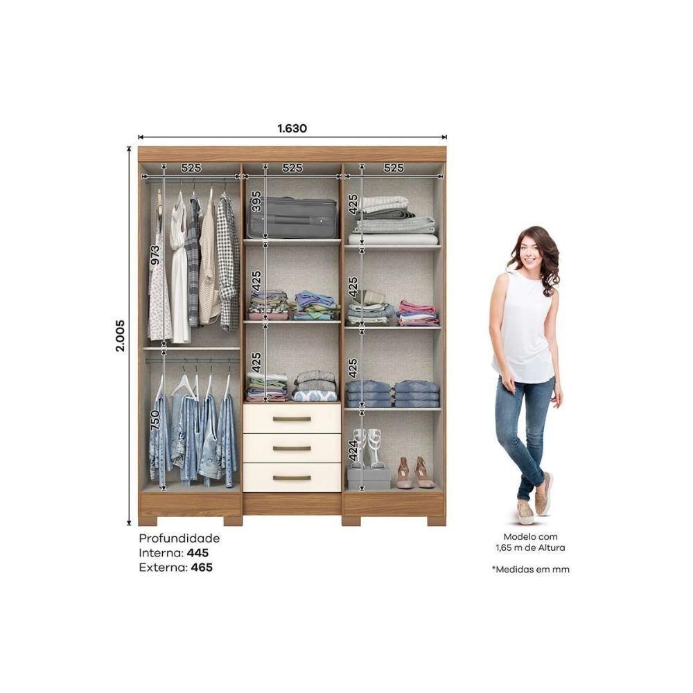 Guarda Roupa Casal 6 Portas (1 C- Espelho) E 3 Gavetas Briz B23 Nature-off White - Henn - 2