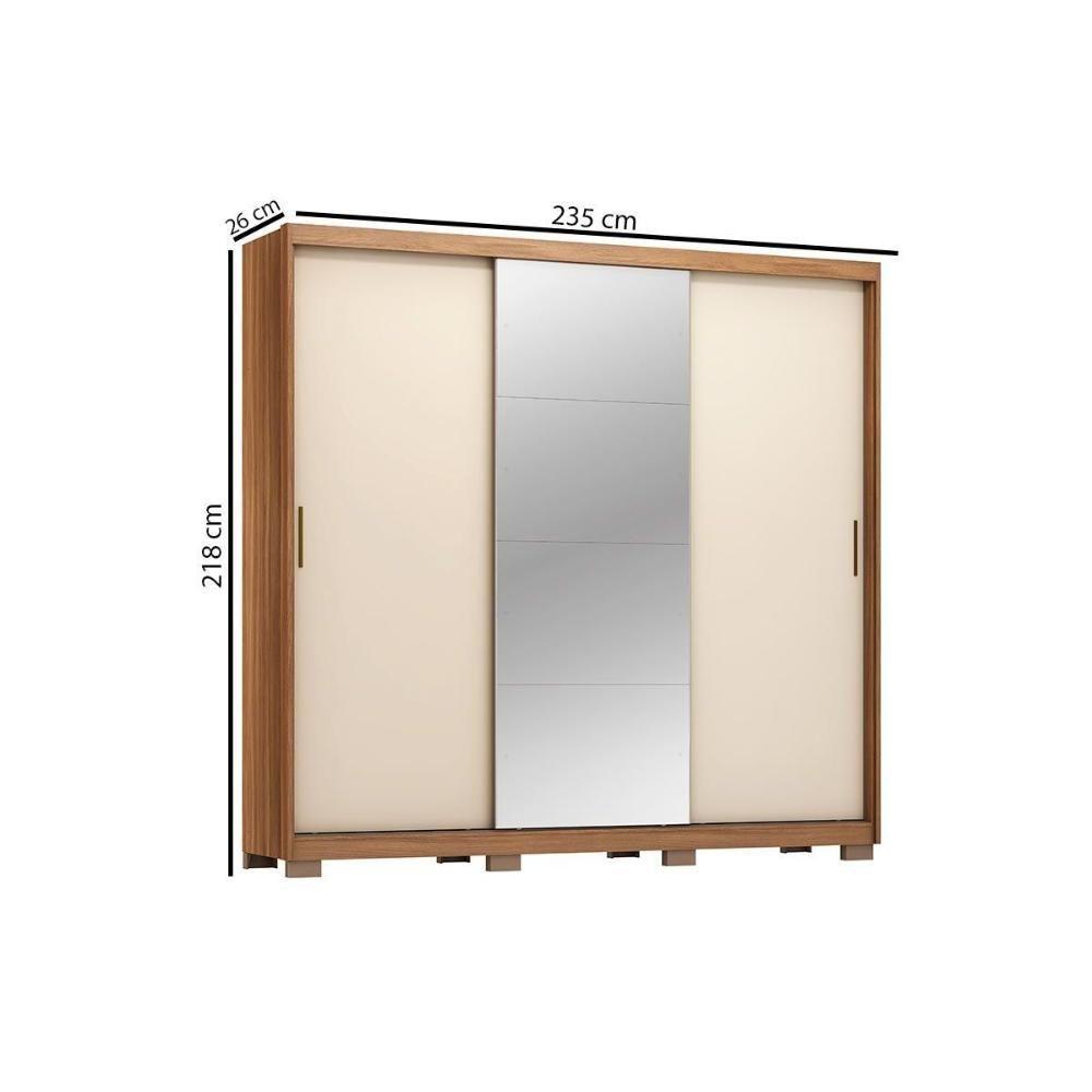 Guarda Roupa 3 Portas De Correr (1 C- Espelho) E 4 Gavetas C- Pés Dalila Flex Amêndola-amêndola Ou Off White - Demóbile - 3