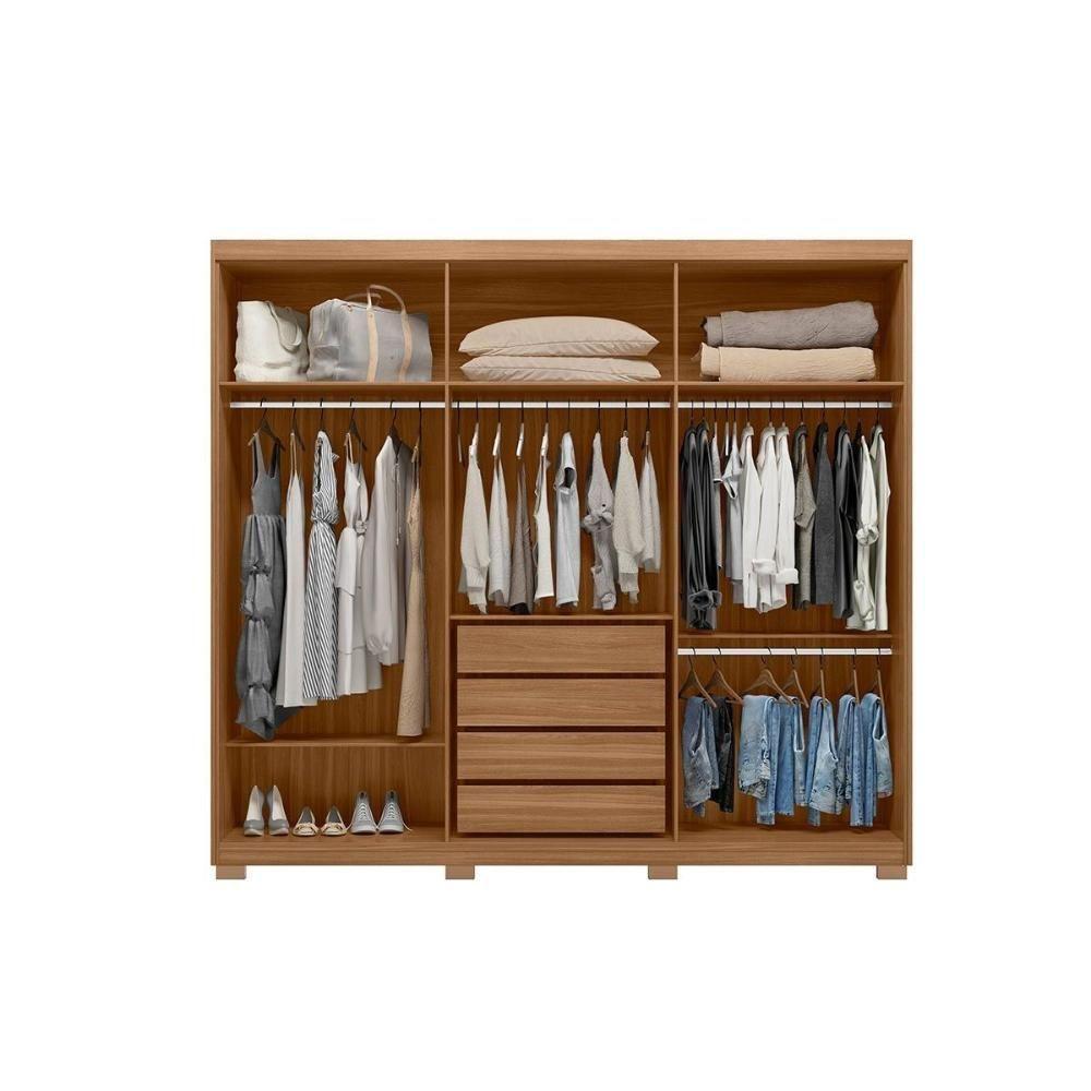 Guarda Roupa 3 Portas De Correr (1 C- Espelho) E 4 Gavetas C- Pés Dalila Flex Amêndola-amêndola Ou Off White - Demóbile - 4