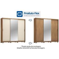 Guarda Roupa 3 Portas De Correr (1 C- Espelho) E 4 Gavetas C- Pés Dalila Flex Amêndola-amêndola Ou Off White - Demóbile - 2