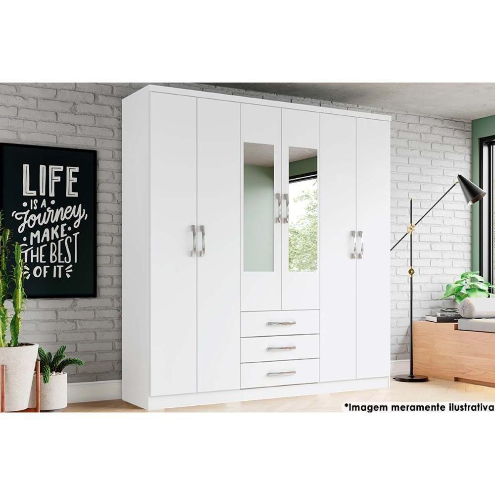 Guarda Roupa Casal 6 Portas (2 C- Espelho) E 3 Gavetas Caju Da136 Branco - Henn - 1