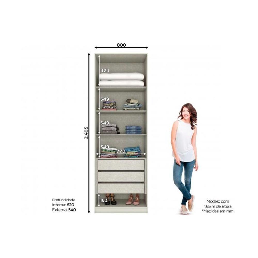 Guarda Roupa Modulado Mc04 Seletto C- 2 Portas C- Espelho E 3 Gavetas Areia - Henn - 4