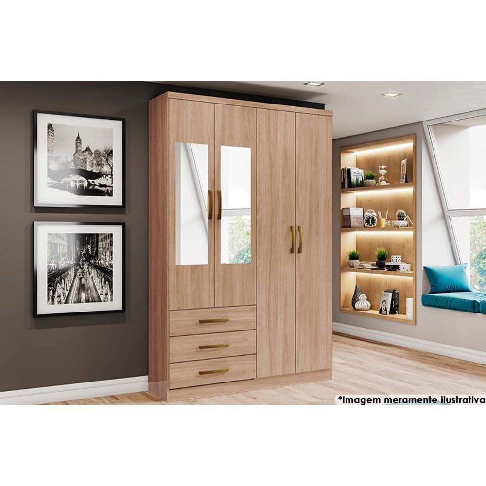 Guarda Roupa Casal 4 Portas (2 C- Espelho) E 3 Gavetas Caju Da135 Jequitibá - Henn - 1