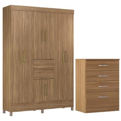 Kit Guarda Roupa Casal Munique 8 Portas Bater 2 Gavetas Amêndola Touch com Cômoda