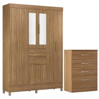 Kit Guarda Roupa Casal Com Espelho 8 Portas Munique Cômoda Astral Amêndola Touch - 1