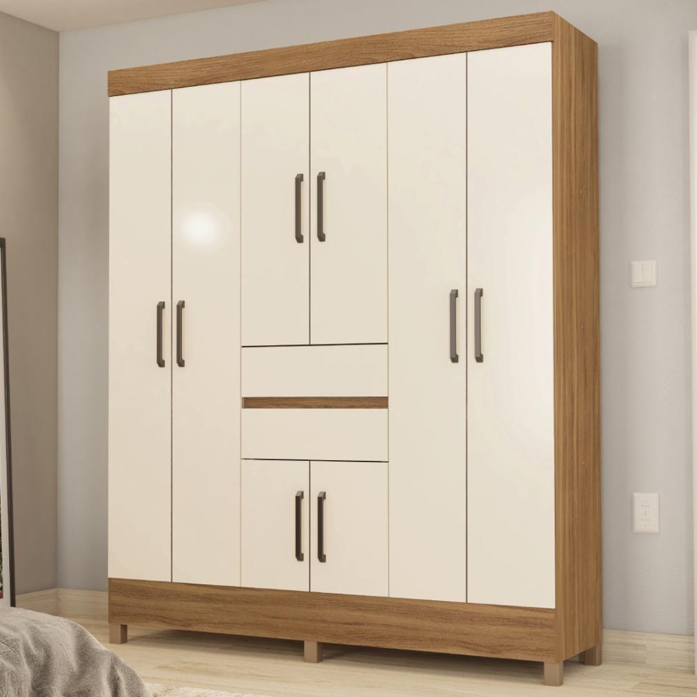 Kit Guarda Roupa Casal 8 Portas Munique Cômoda Atria Amêndola Touch Off White - 2