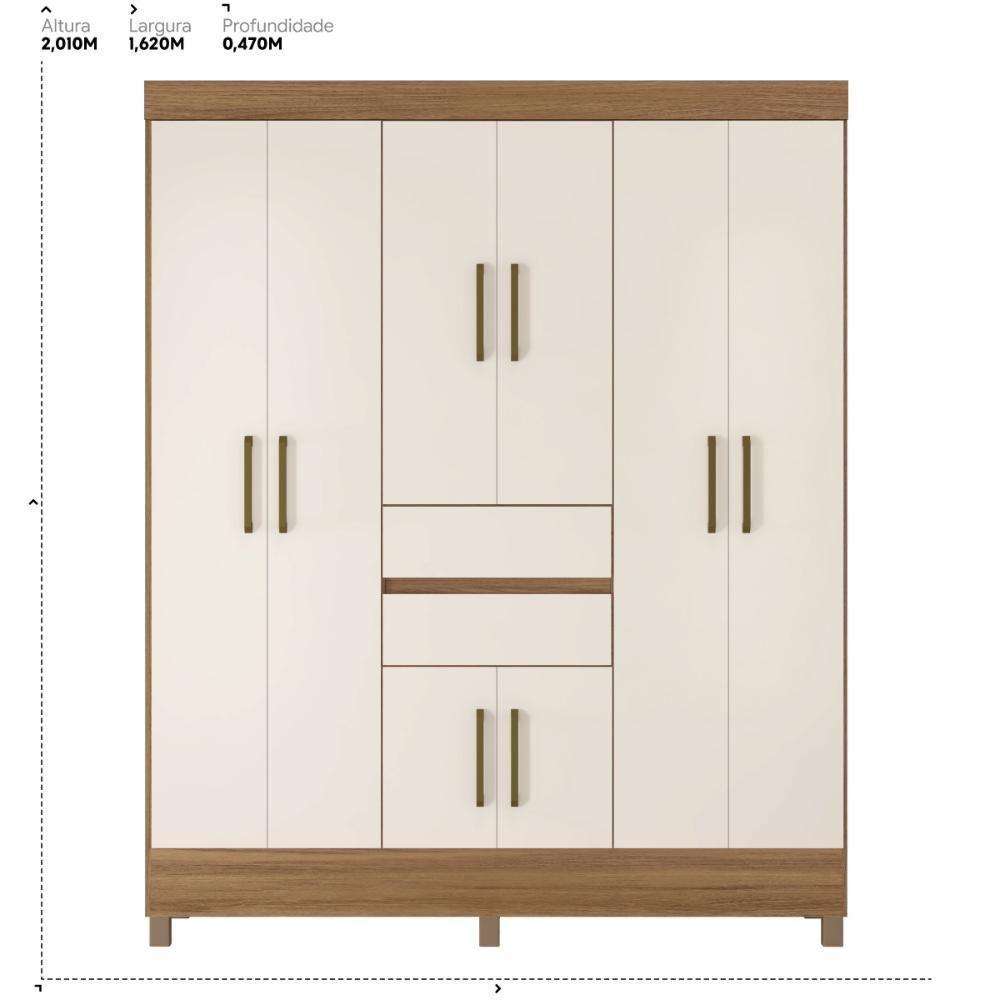Kit Guarda Roupa Casal 8 Portas Munique Cômoda Atria Amêndola Touch Off White - 4