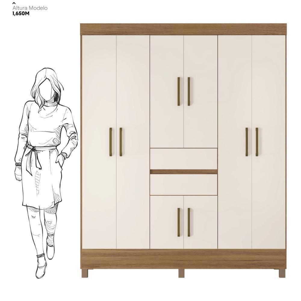Kit Guarda Roupa Casal 8 Portas Munique Cômoda Atria Amêndola Touch Off White - 8
