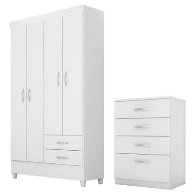Kit Guarda Roupa Solteiro e Cômoda Astro Astral 4 Portas Giratórias 2 Gavetas em MDP com Cabideiro