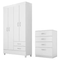 Kit Guarda Roupa Solteiro 4 Portas Astro Cômoda Astral Branco - 1