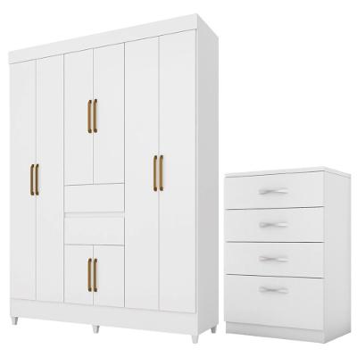 Kit Guarda Roupa Casal Com Espelho 8 Portas Munique Cômoda Astral Branco
