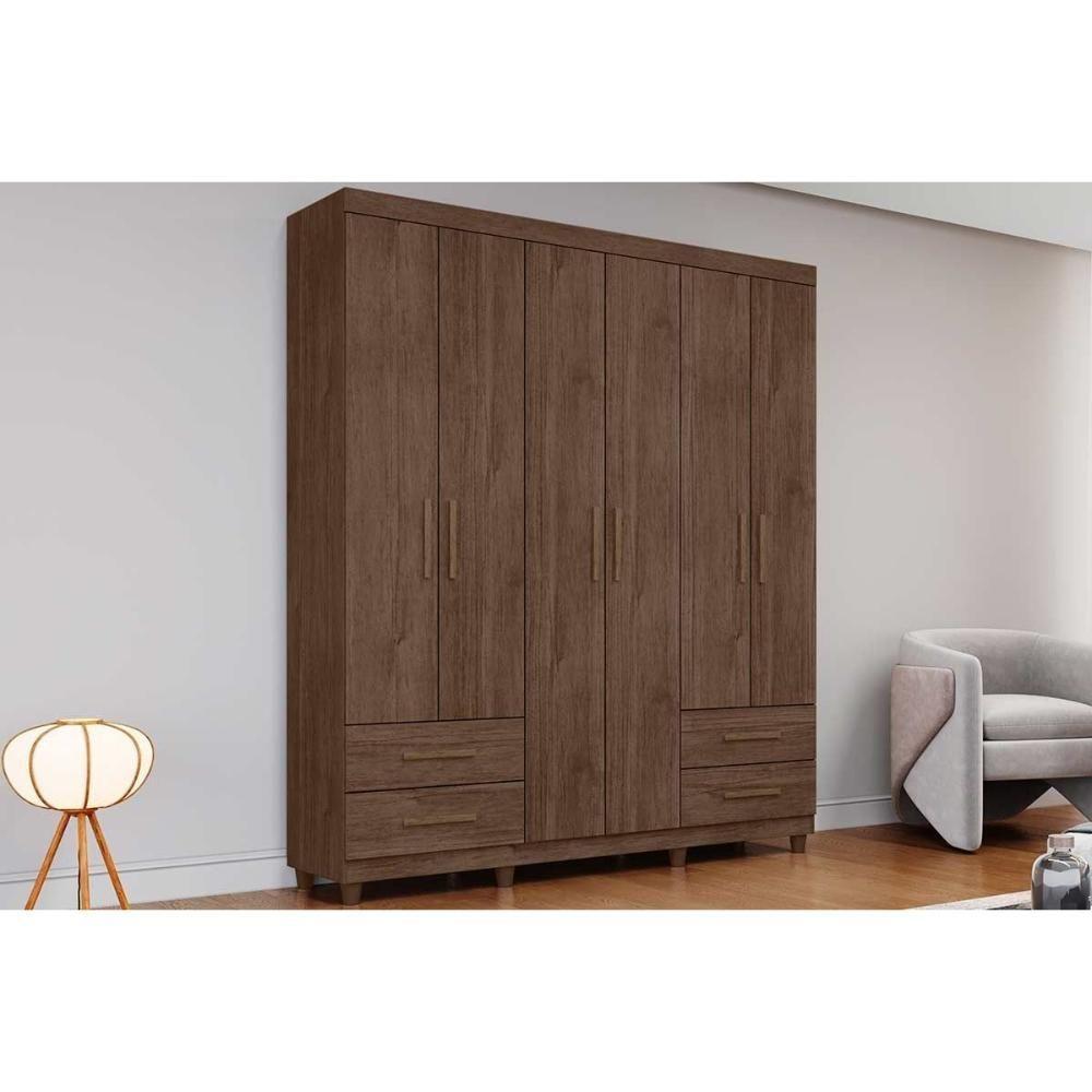 Guarda Roupa Casal 6 Portas E 4 Gavetas C- Pés Canadá Plus Cacau - Conquista - 1