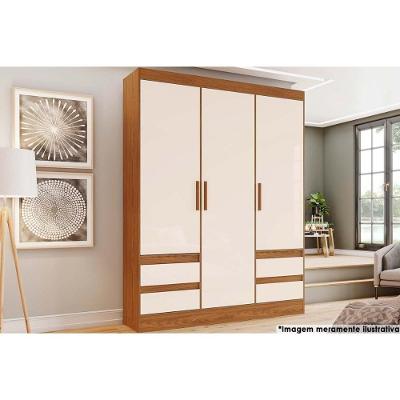 Guarda Roupa Solteiro Briz Lema B55 3 Portas 4 Gavetas Nature-Off White MDF-MDP Henn