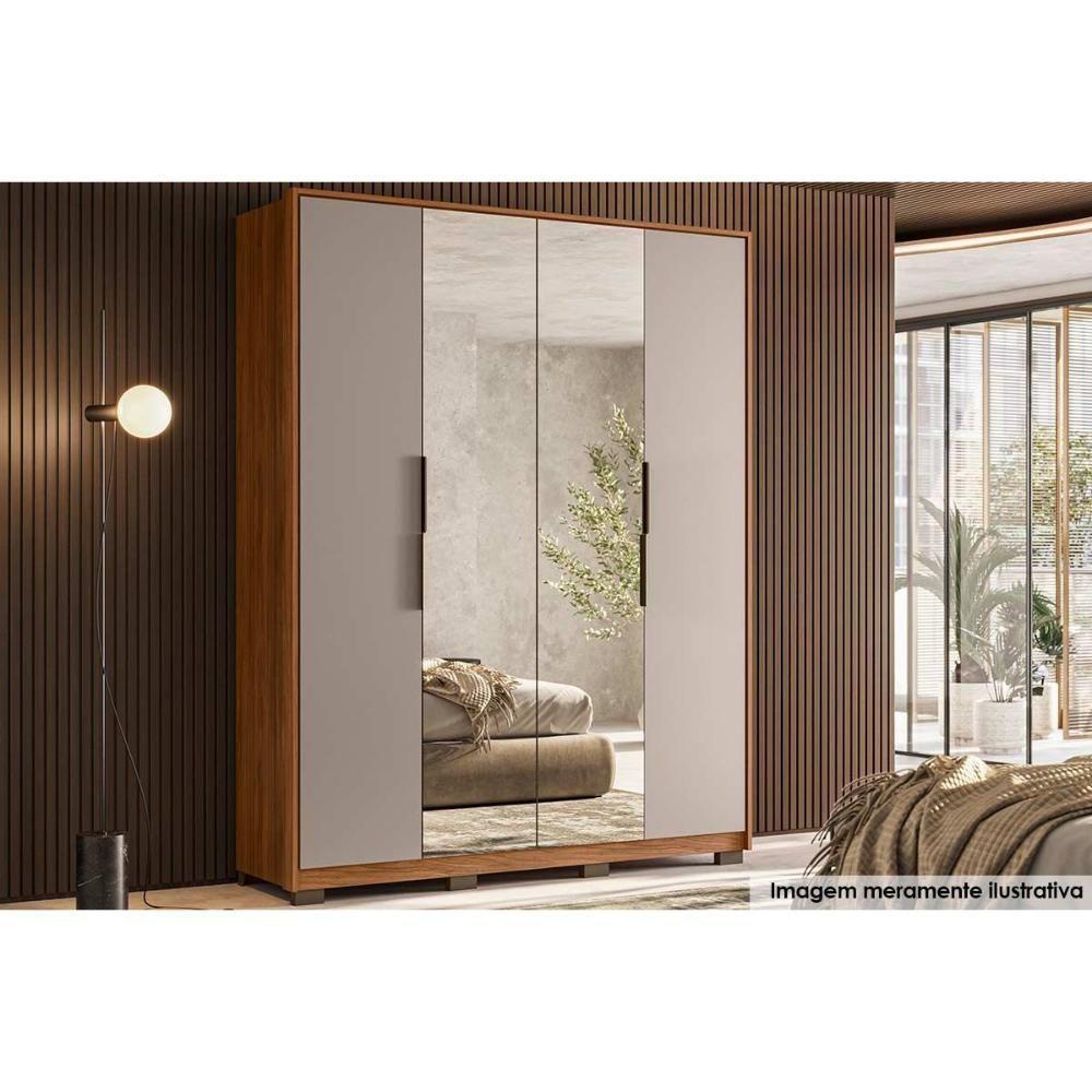 Guarda Roupa Casal 4 Portas (2 C- Espelhos) E 3 Gavetas Attore Nogueira-nude - Demóbile - 1