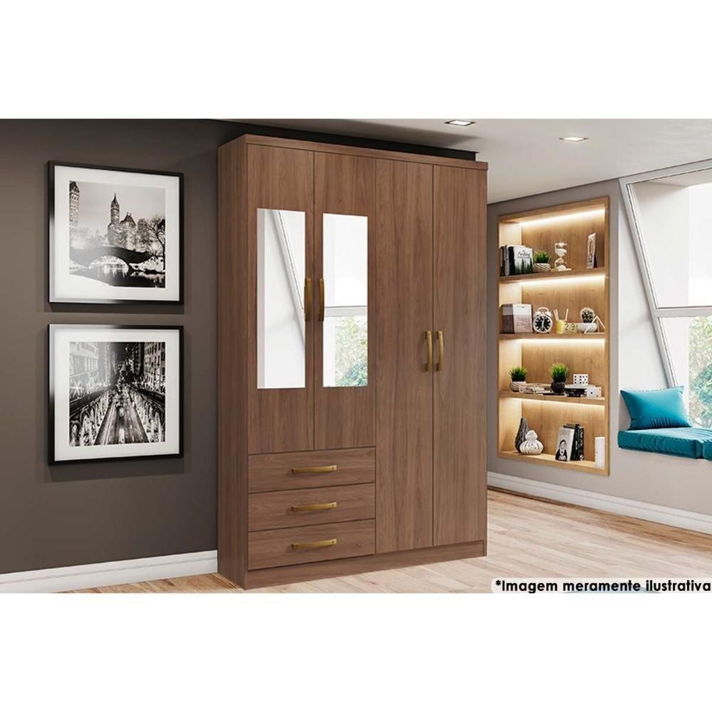 Guarda Roupa Casal 4 Portas (2 C- Espelho) E 3 Gavetas Caju Da135 Castanho - Henn - 1